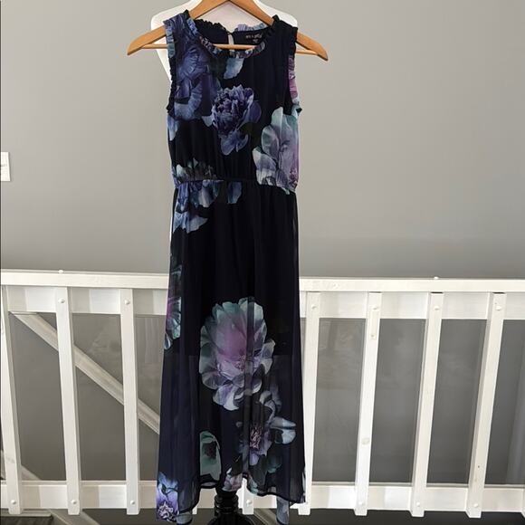 Ava & Yelly Navy / Purple Floral Sheer Maxi Sleeveless Dress Size 12 - Picture 1 of 12